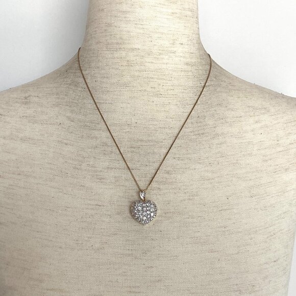 Gold Vermeil Sterling Silver 925 Pave Puffy Heart Locket Pendant Necklace 18" - Picture 2 of 16